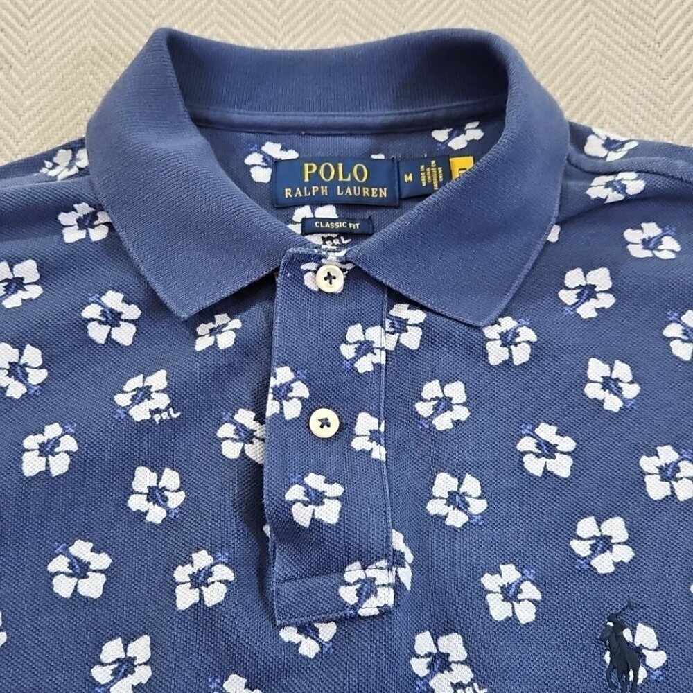 Polo Ralph Lauren Classic Fit PRL Polo Shirt Men's Medium Blue Floral EUC LN - Picture 8 of 13